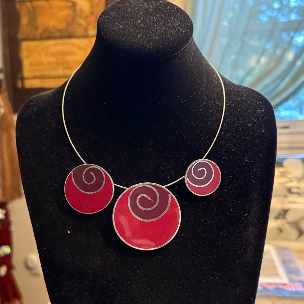 Cool 1990s Silvertone Circular Suspended Pendant … - image 1